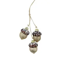 9" Shiny Brown And Gold Trio Of Acorns Glass Ornament