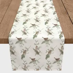 72" White Pine & Birds Cotton Twill Runner