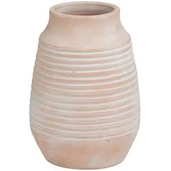 11" Pink Ceramic Whitewashed Ribbed Vase