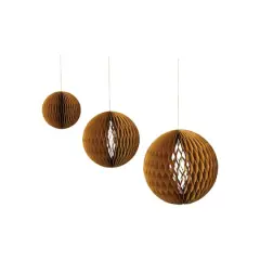 Hello Honey&reg; Round Paper Honeycomb Ornaments with Gold Glitter Set Brown