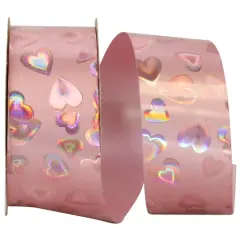 Reliant 1.375" x 25yd. Holo Heart Plastic Ribbon Pink