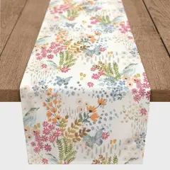 72" Butterfly, Bird & Floral Cotton Twill Runner White