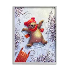 Stupell Industries Bear Cub Snow Angel Sled Framed Giclee Art Gray