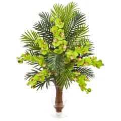 2.5ft. Phalaenopsis Orchid & Areca Palm Arrangement in Glass Vase Green