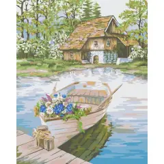 Crafting Spark Boat with Flowers Painting by Numbers Kit