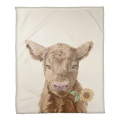 50" x 60" Baby Highland Cow Sunflower Coral Fleece Blanket