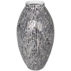 15" Gray Mother of Pearl Handmade Mosaic Inspired Vase
