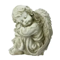 9.5" Heavenly Gardens Distressed Ivory Resting Cherub Angel Outdoor Garden Statue