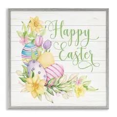 Stupell Industries Happy Easter Daffodils Framed Giclee Art Gray