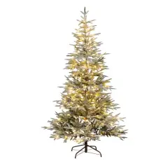 7ft. Pre-Lit Flocked Woodland Fir Artificial Christmas Tree, Warm White LED Lights