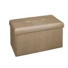 Simplify Metallic Brown Faux Leather Double Folding Storage Ottoman