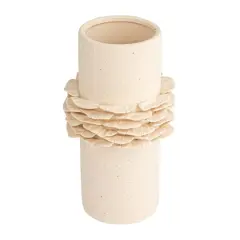 Hello Honey&reg; 10" Matte Cream Ruffled Elegance Stoneware Vase
