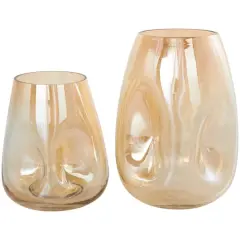 Iridescent Gold Concaved Glass Vase Set