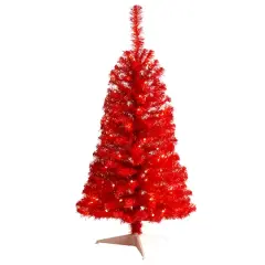 3ft. Pre-Lit Red Artificial Christmas Tree, Warm White LED Lights