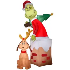 5.5ft. Airblown&reg; Inflatable Christmas Grinch & Max Chimney Scene