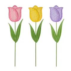 Glitzhome&reg; 24" Easter Metal Tulips Yard Stake Set