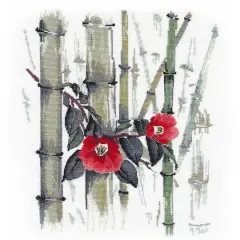 Oven Camellias In Bamboo Grove Cross Stitch Kit