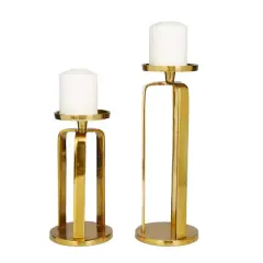 Set of 2 Gold Aluminum Modern Candle Holder, 14" x 5" x 5"