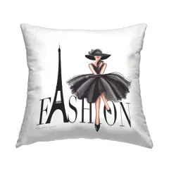 Stupell Industries Parisian Fashion Illustration High End Design Black Dress Throw Pillow 18" x 18"