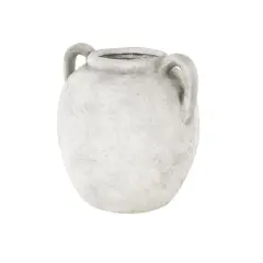 10.5" White Ceramic Antique Style Textured Vase with Black Shadings & Handles