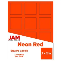 JAM Paper 2" x 2" Square Product & Container Labels, 120ct. Neon Red