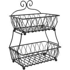 Sorbus 16" 2-Tier Wire Basket Stand Black