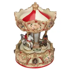 6.5" Ivory & Gold Animated Musical Clown & Cupid Carousel Tabletop Decoration