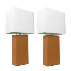 Elegant Designs&trade; 2 Pack Leather Table Lamps with White Shades Tan and White