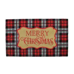Red & Black Plaid "Merry Christmas" Rectangular Doormat