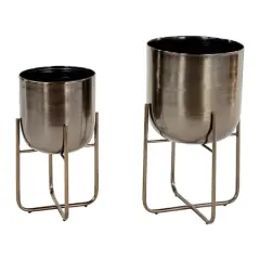 Metal Contemporary Stand Planter Set Black