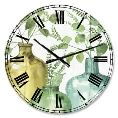 Designart Mixed Botanical Green Leaves IX Farmhouse Wall Clock