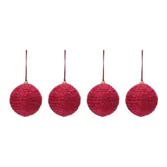 4ct. 4" Red Jute Ball Ornament