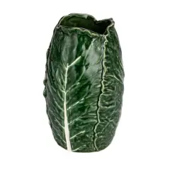 Hello Honey&reg; 8.25" Green Hand Painted Embossed Stoneware Cabbage Vase