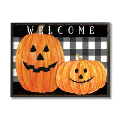 Stupell Industries Halloween Welcome Happy Pumpkins with Black Frame Wall Accent