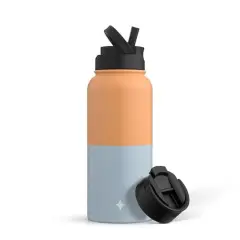 JoyJolt&reg; 32oz. Vacuum Insulated Water Bottle With Flip Lid & Sport Straw Lid Orange/Blue