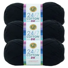 3 Pack Lion Brand&reg; 24/7 Cotton&reg; DK Yarn Caviar