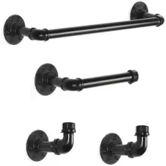 Black 4-Piece Wall Mounted Industrial Pipe Bathroom Hardware Set