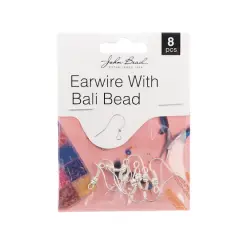 John Bead Must Have Findings 18mm Earwire with Bali Bead, 8ct. Silver