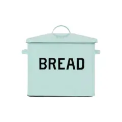 Hello Honey&reg; Enameled Metal Distressed "BREAD" Box with Lid Light Blue