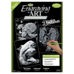 Royal & Langnickel&reg; Engraving Art&trade; Turtle, Sea Horse & Dolphins Silver Foil Value Pack Kit