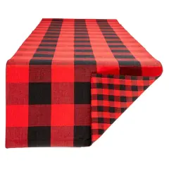 DII&reg; 72" Reversible Gingham & Buffalo Check Table Runner Red/Black