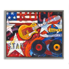 Stupell Industries Rockstar Americana Music Tribute Floater Framed Art Gray