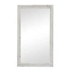 White Wood Carved Beaded Wall Mirror 28" x 1" x 48"