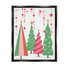 Stupell Industries Pink & Green Christmas Trees Framed Floater Canvas Wall Art Black