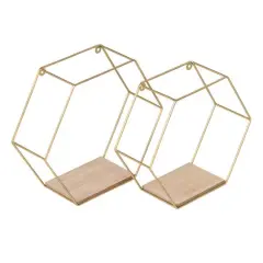Honey Can Do 12" Gold Hexagonal Decorative Metal Wall Shelves