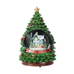 Glitzhome&reg; 100mm Christmas Resin Lighted Musical Snowflakes Christmas Tree Waterglobe