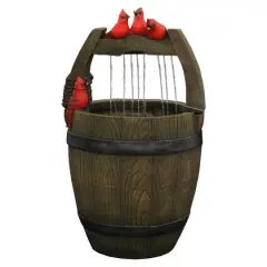 24" Red Cardinals Perched on a Bucket Outdoor Garden Water Fountain