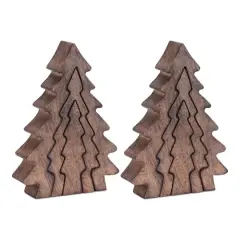8.5" Wood Pine Tree Nesting Display Set