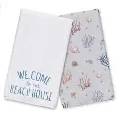 Welcome To The Beach House Tea Towel Set Blue/Blue