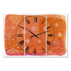 Designart Indian Orange Composition Mid-Century 3 Panel Large Wall Clock
